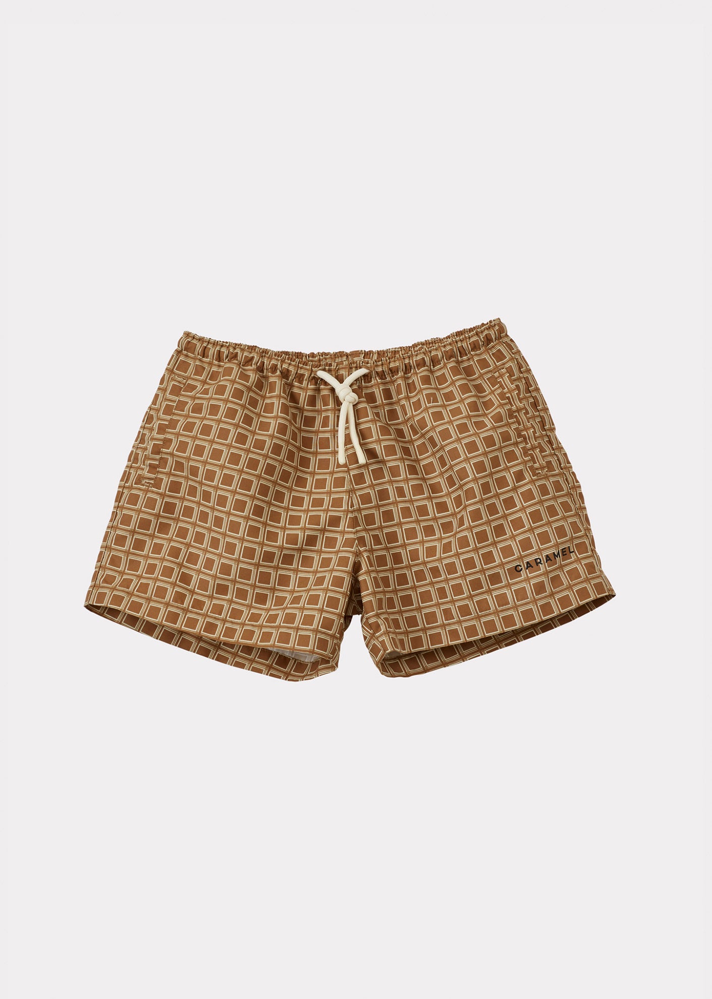 KOHLRABI BOY'S SWIM SHORTS - BROWN GEO PRINT
