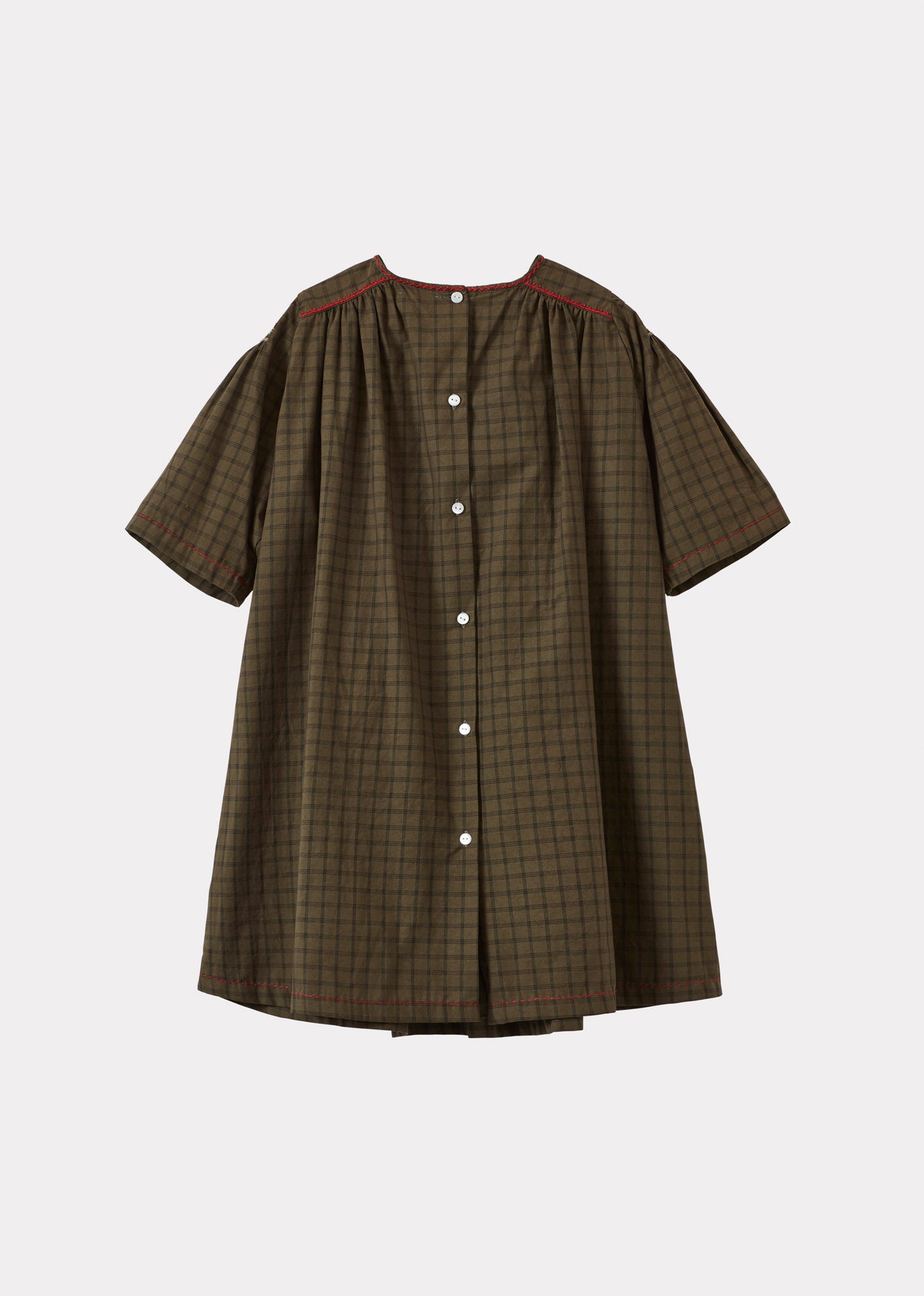 MARS GIRL'S HAND-SMOCKED DRESS - KHAKI CHECK