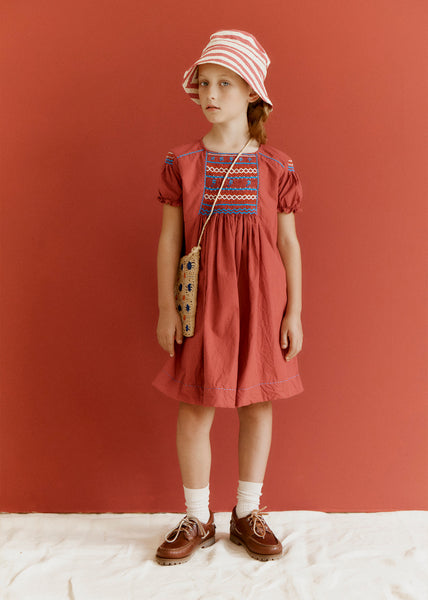 Caramel Luxury Moringa Girl'S Cotton Dress - Berry / Red