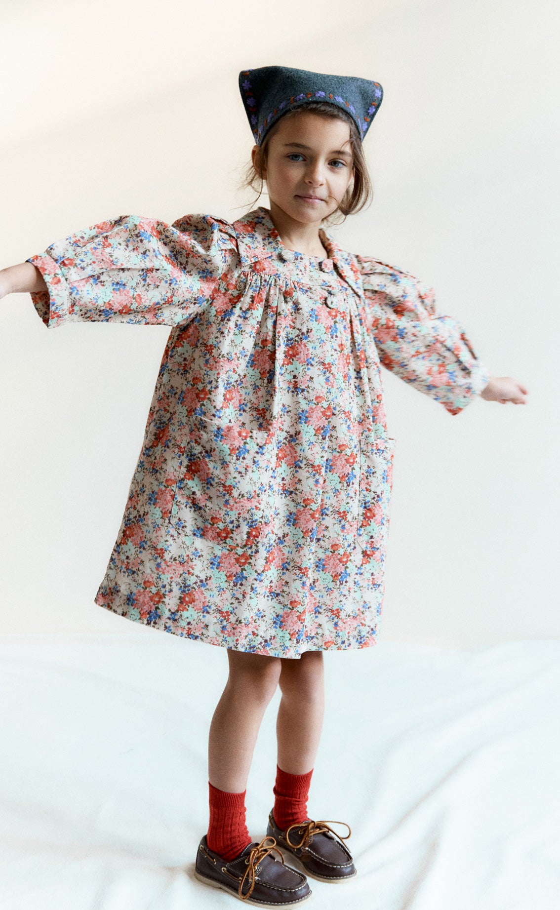 Caramel Luxury Colima Baby Cotton Dress - Dark Blue Floral Print