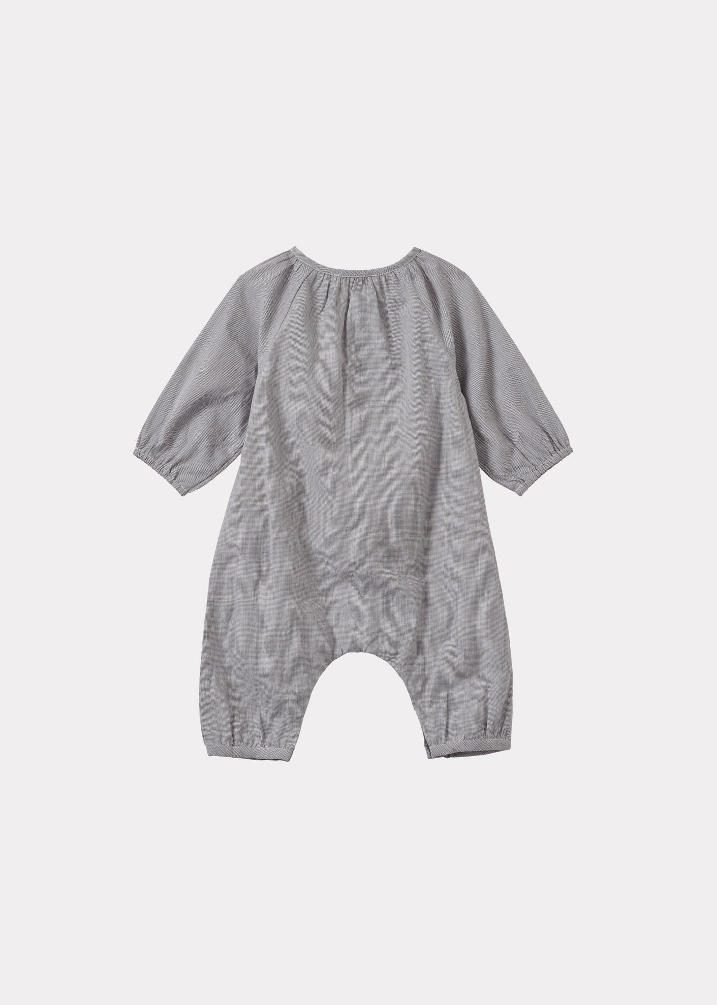POPULUS BABY COTTON ROMPER - GREY MICRO-CHECK