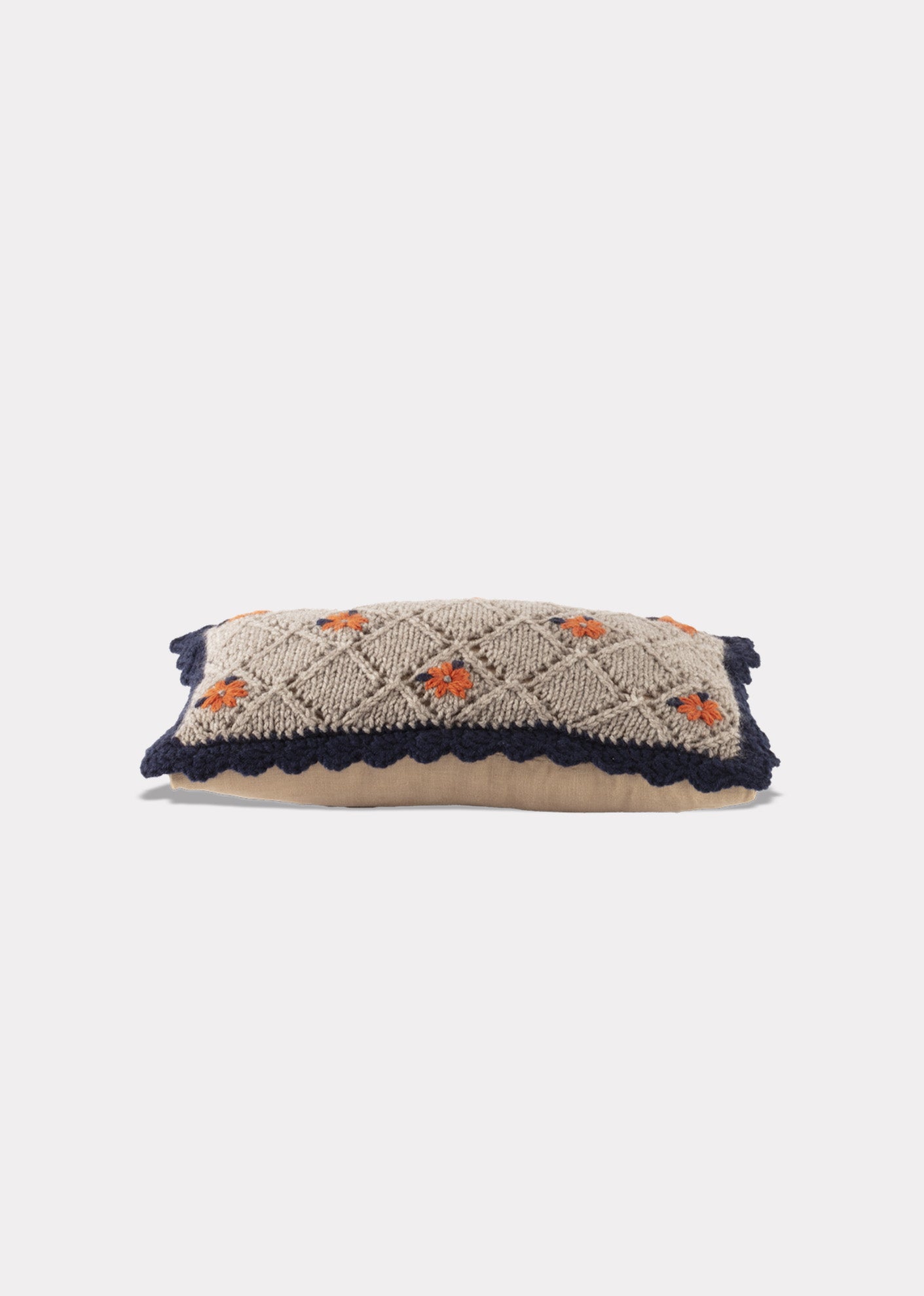 EMBROIDERED KNIT SCATTER CUSHION 30X30CM - GREY/RED MULTI