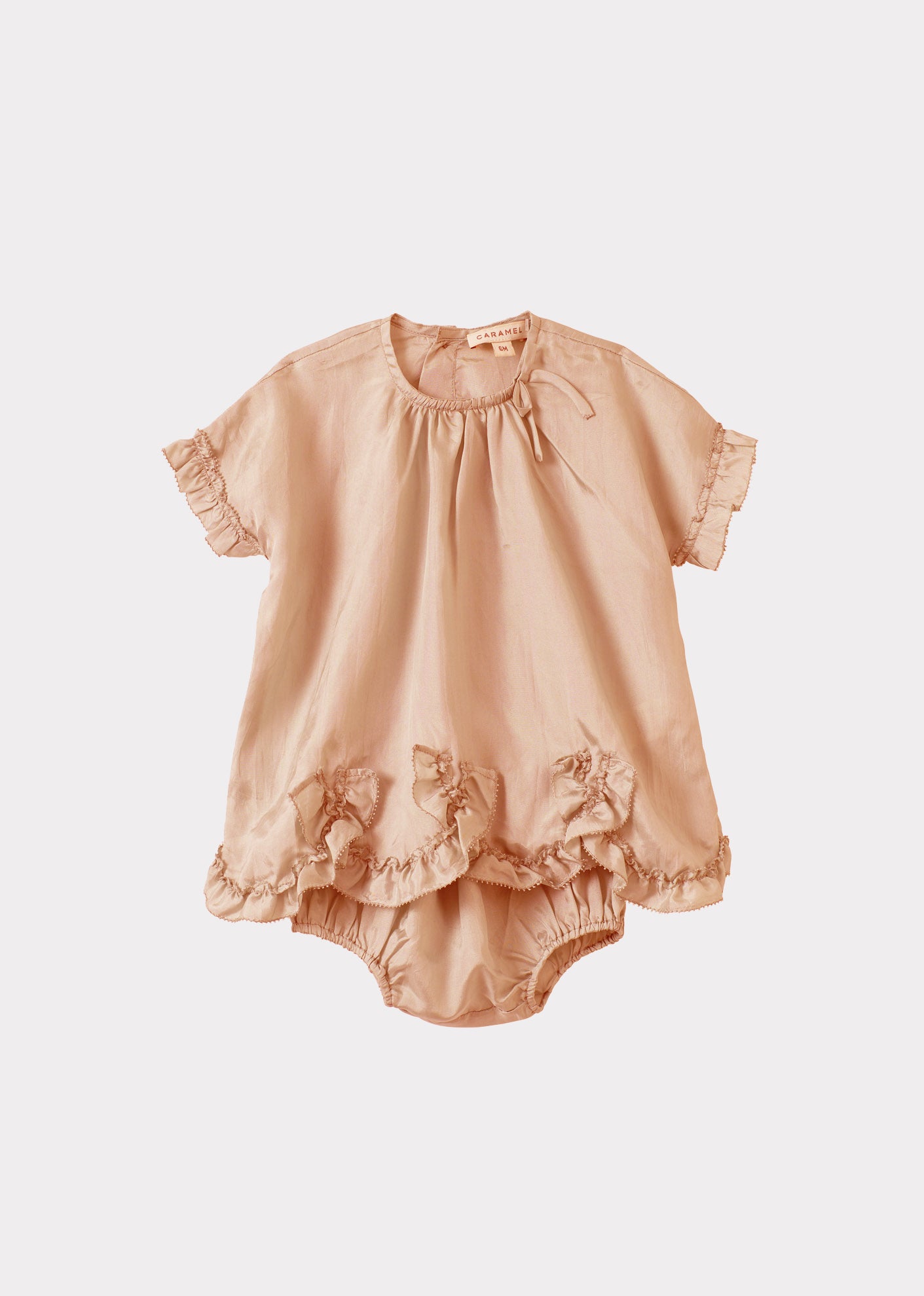 SERAPHINA BABY GIRL'S PARTY SILK DRESS AND BLOOMERS SET - PEACH