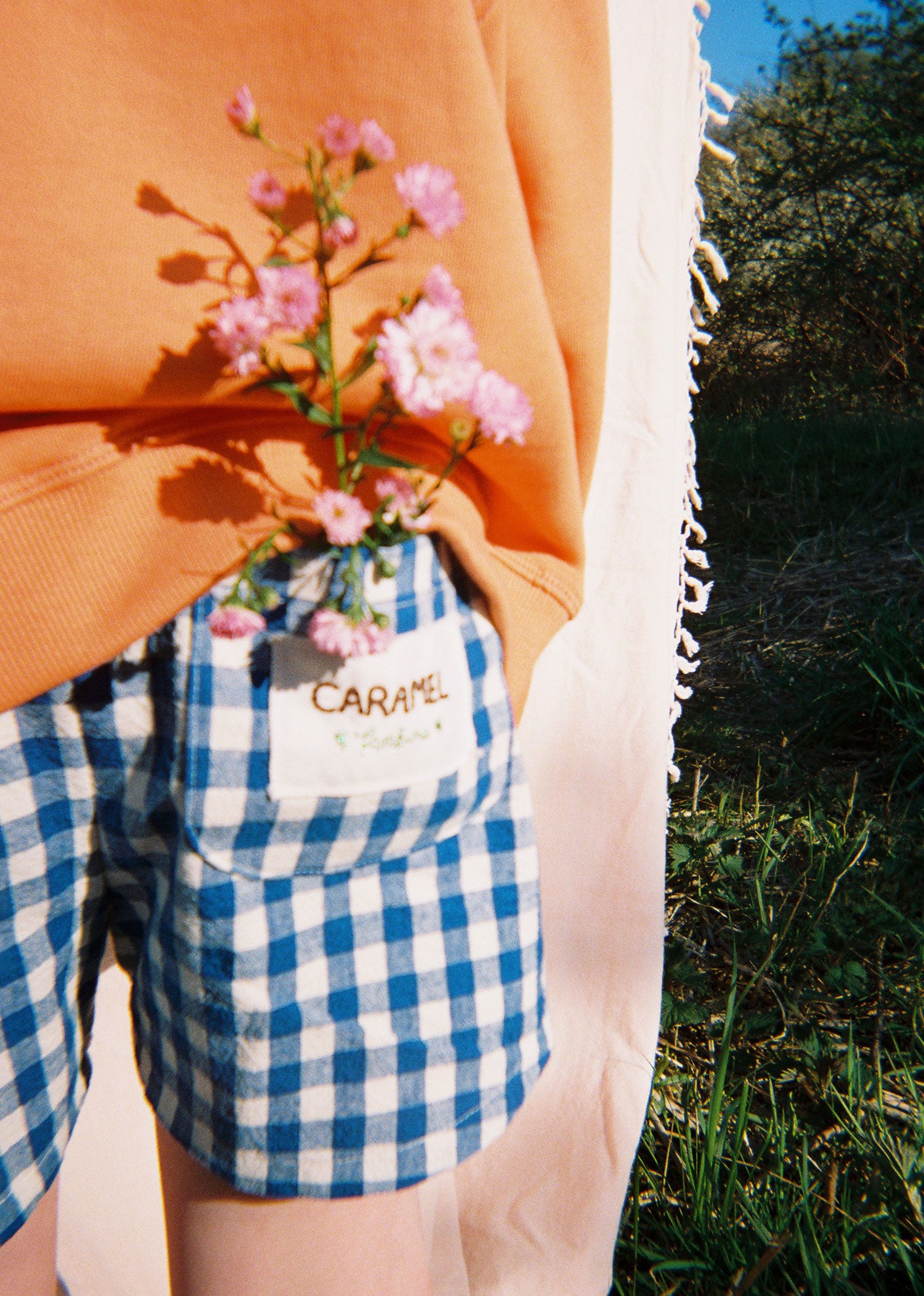 SS24 CARAMEL X TAMBERE 'FLOWER MARKET' GINGHAM SHORT - BLUE