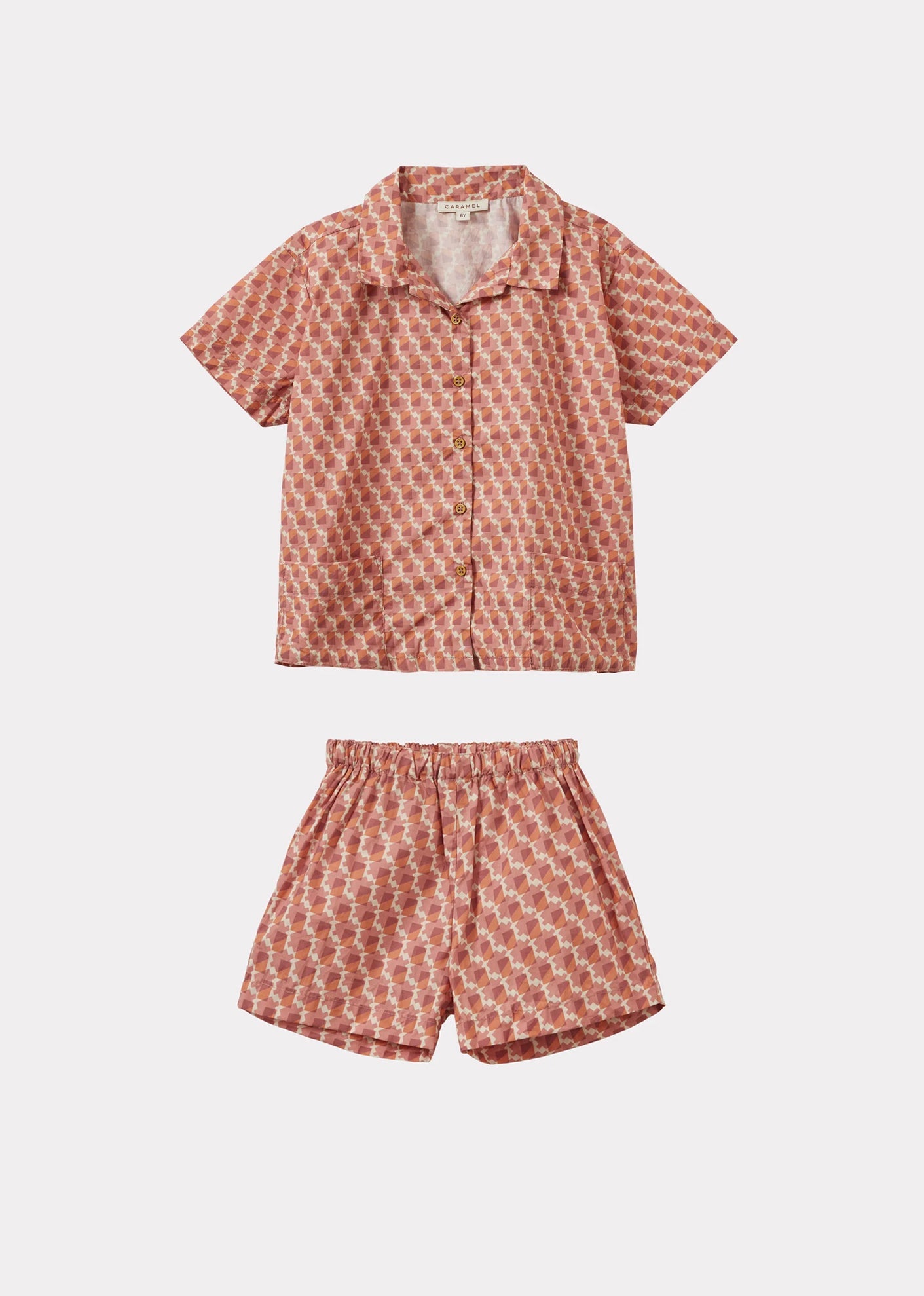BAMBOO CHILDREN'S SHIRT AND SHORTS SET - MAUVE GEO PRINT