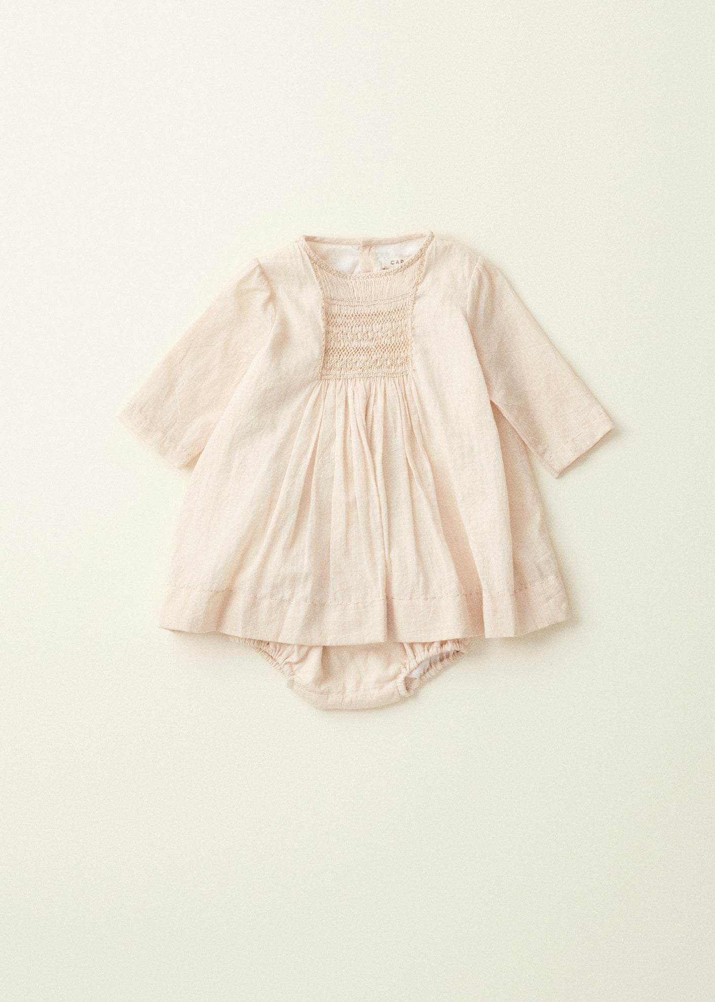 MARS BABY GIRL'S COTTON HAND-SMOCKED DRESS - TEA