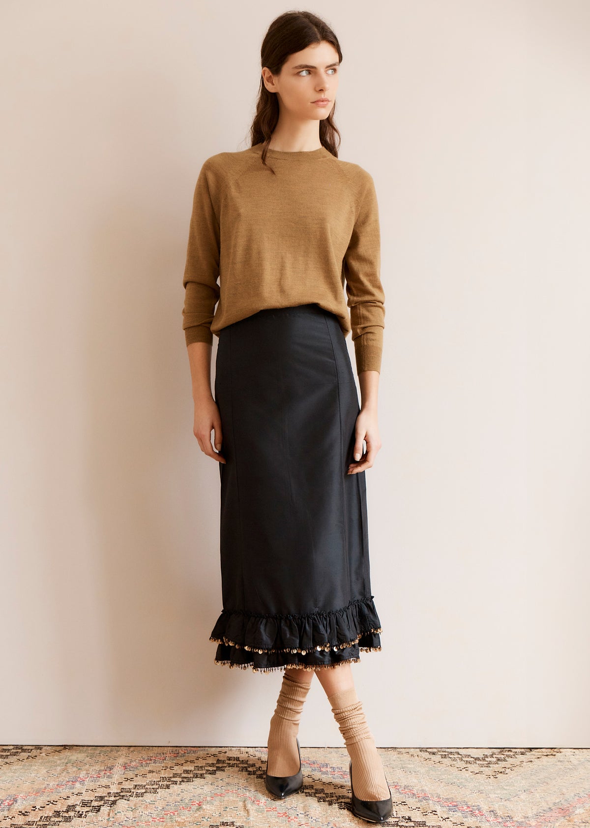 WOMEN'S PENCIL SKIRT SILK TAFFETA - BLACK