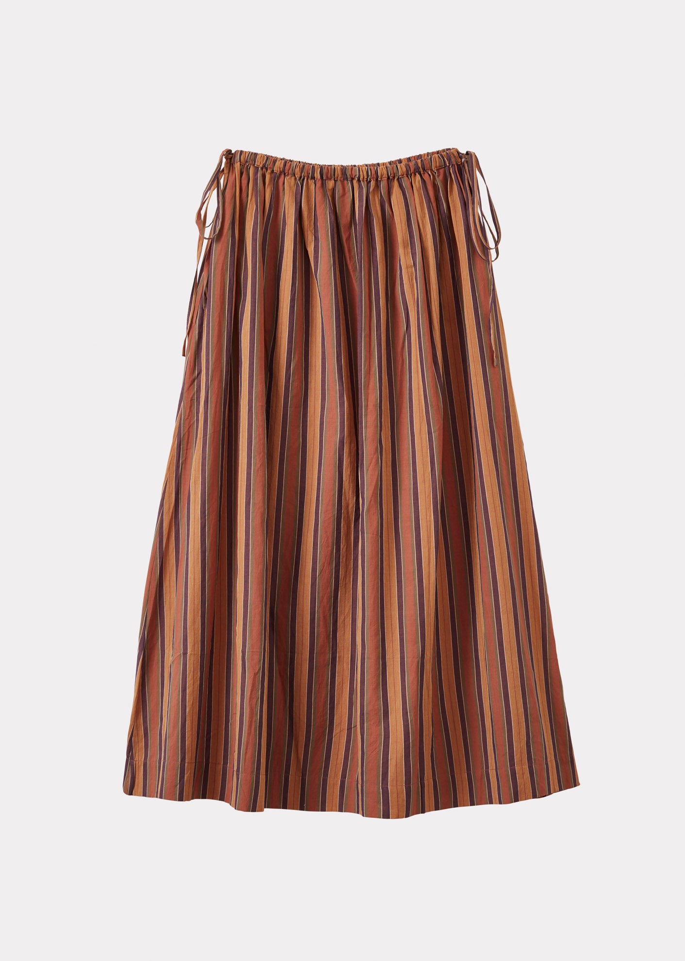 WOMEN'S DRAWSTRING FULL SKIRT - BROWN MULTI-STRIPES