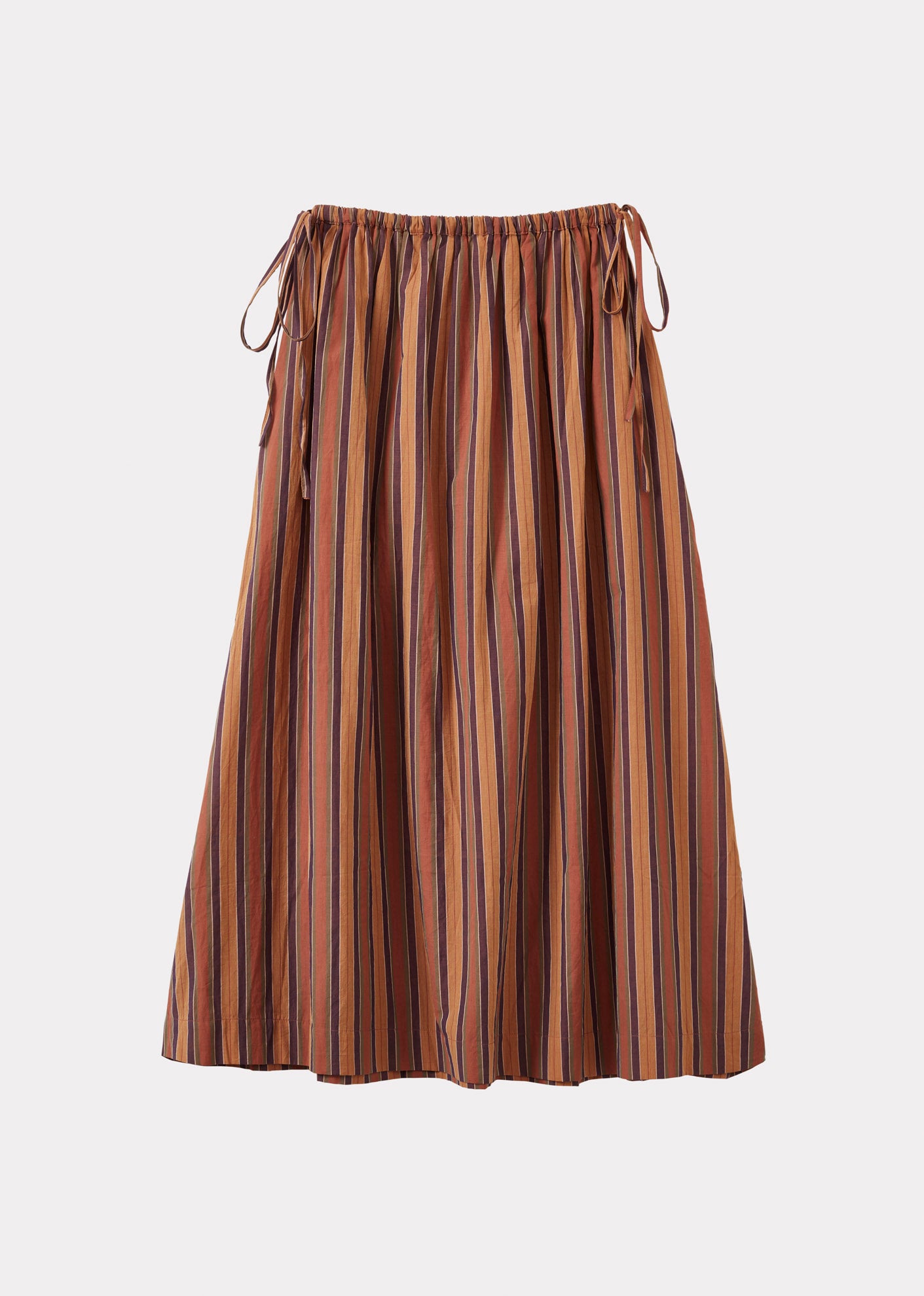WOMEN'S DRAWSTRING FULL SKIRT - BROWN MULTI-STRIPES