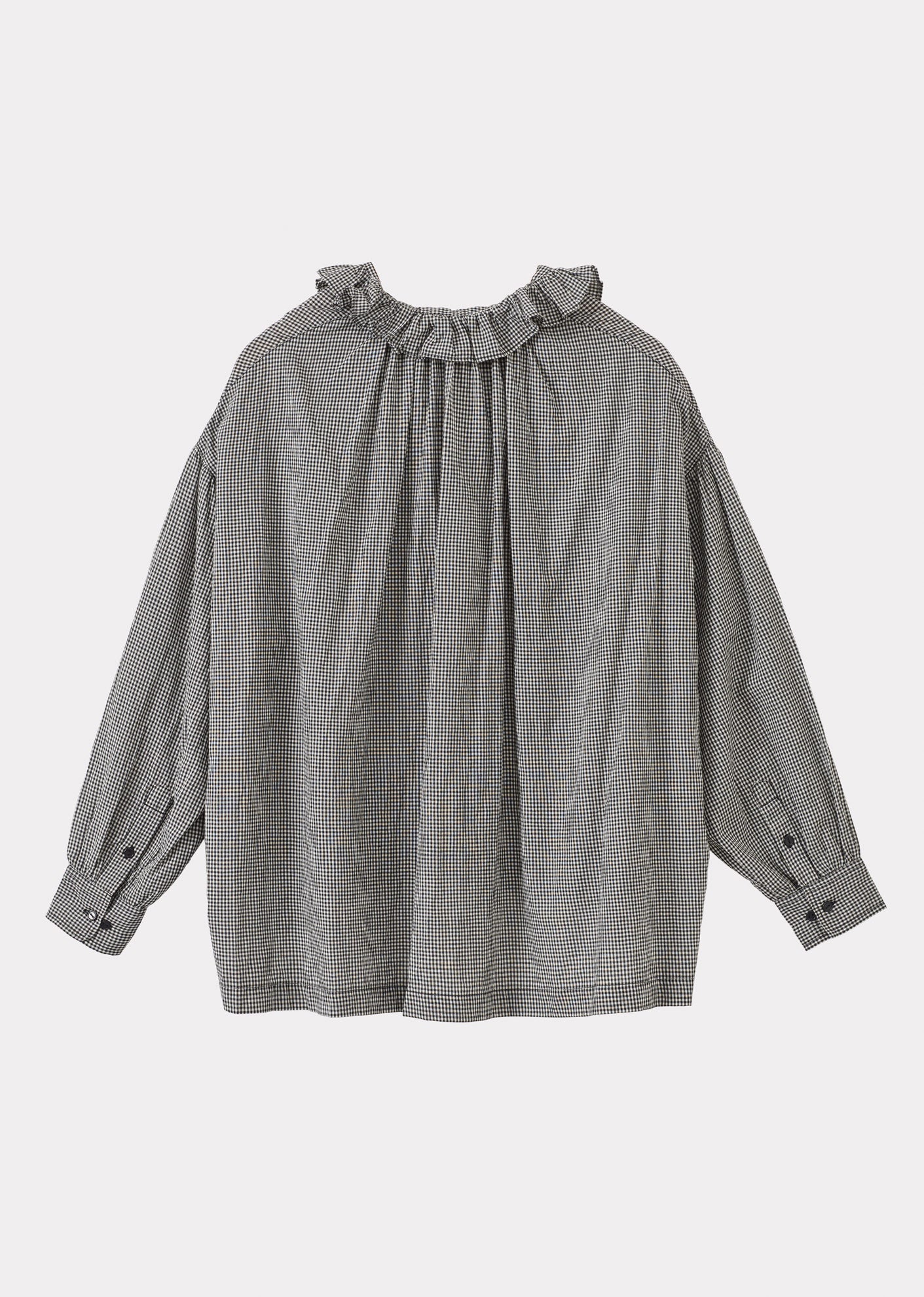 WOMEN'S COTTON FRILL BLOUSE - BLACK/WHITE CHECK