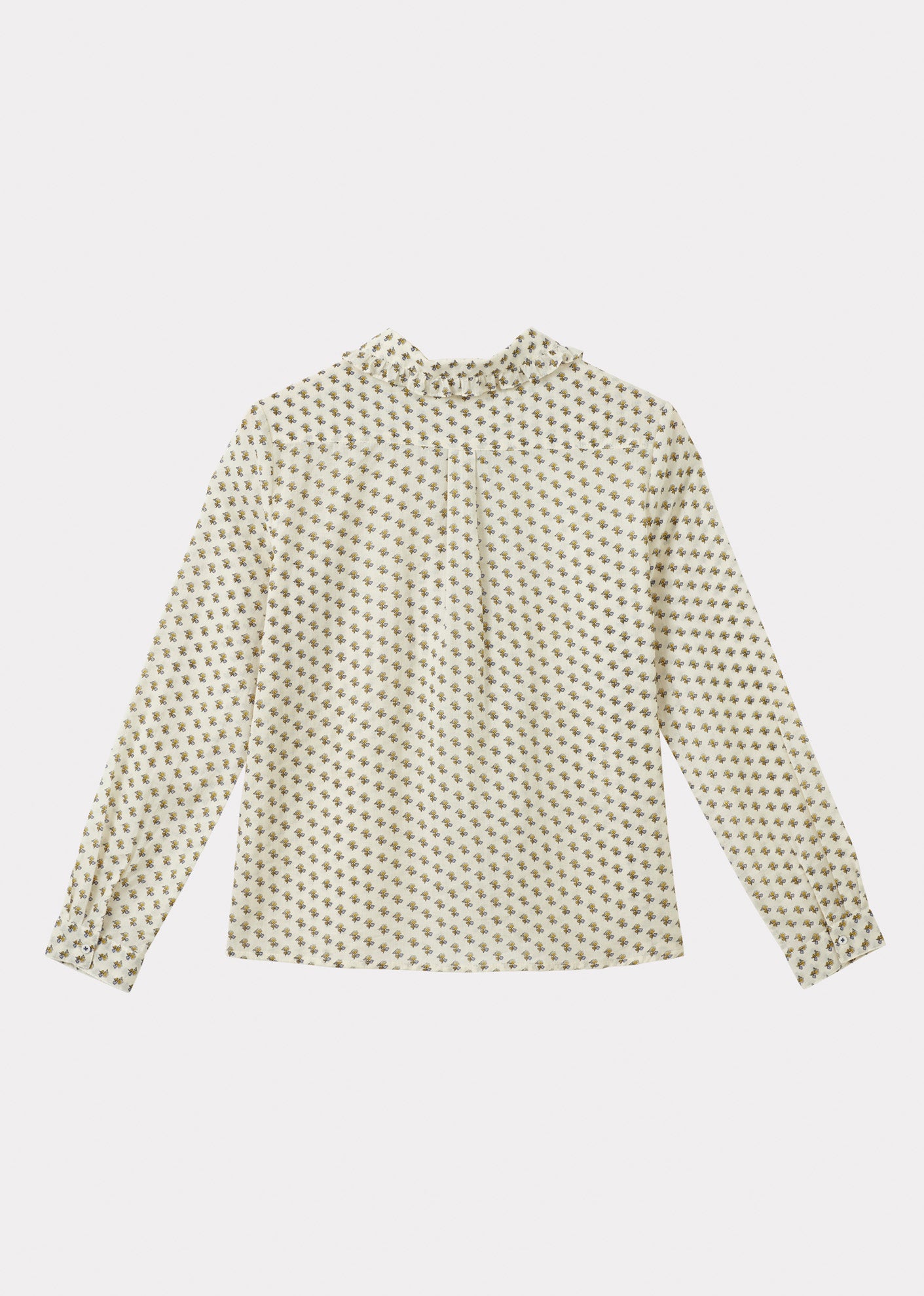 CARAMEL RUFFLE SHIRT - POSEY DOT PRINT