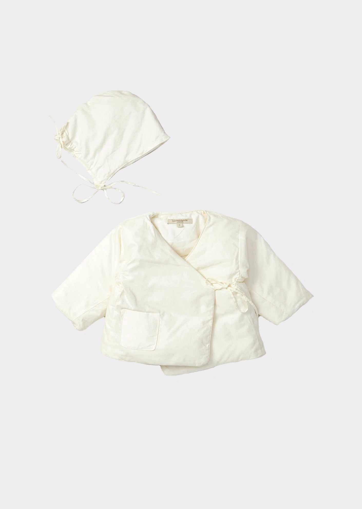 DOWN FILLED BABY JACKET AND HOOD - SOFT GREY