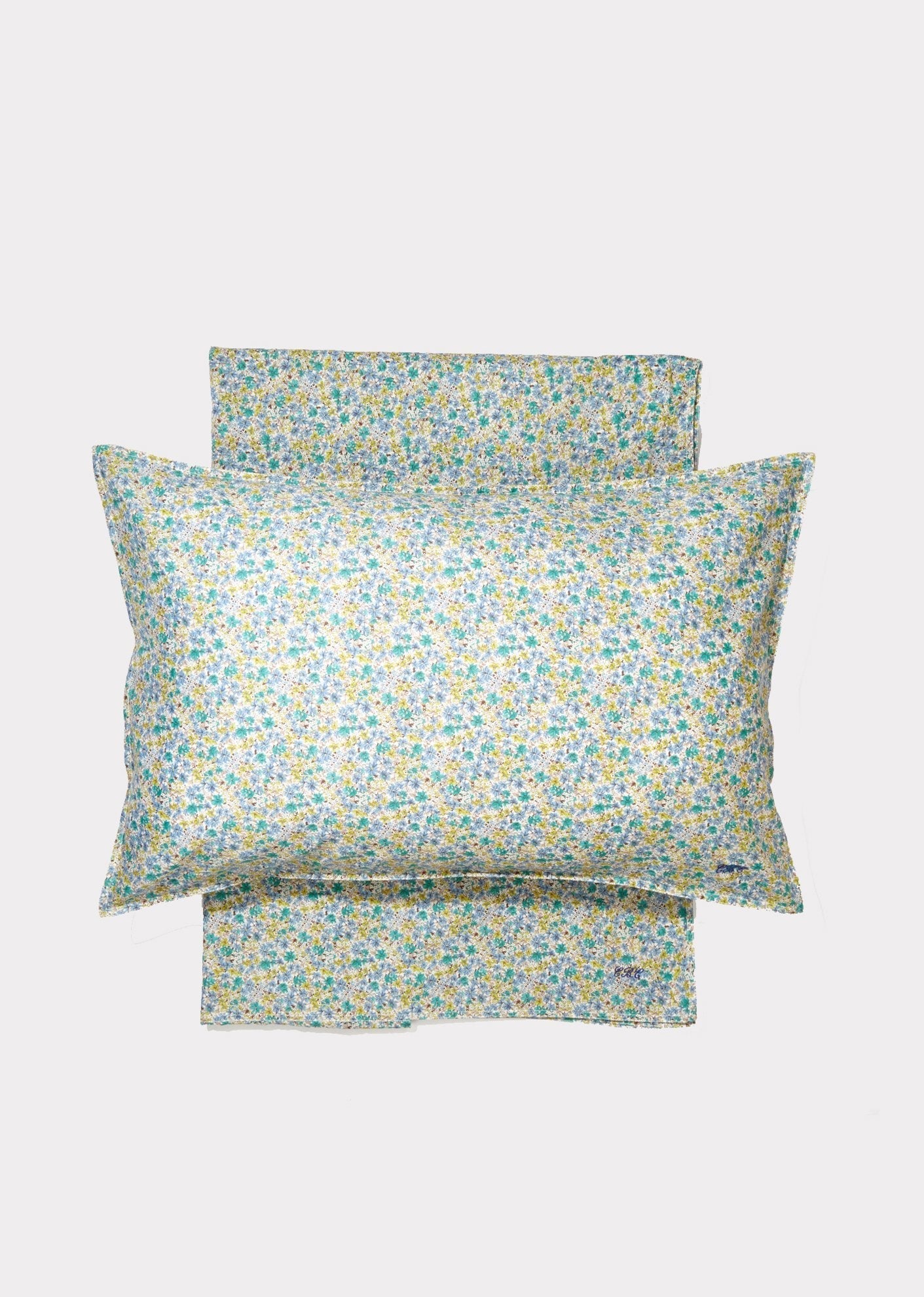 COT BUMPER -  BLUE PAINTED FLOWER