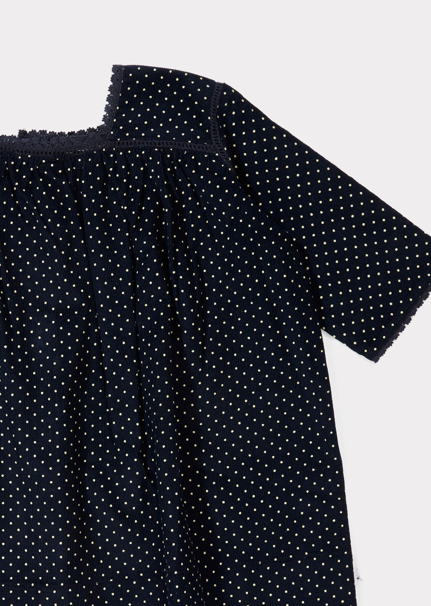 GIRAFFE BABY DRESS - NAVY BABYCORD DOT