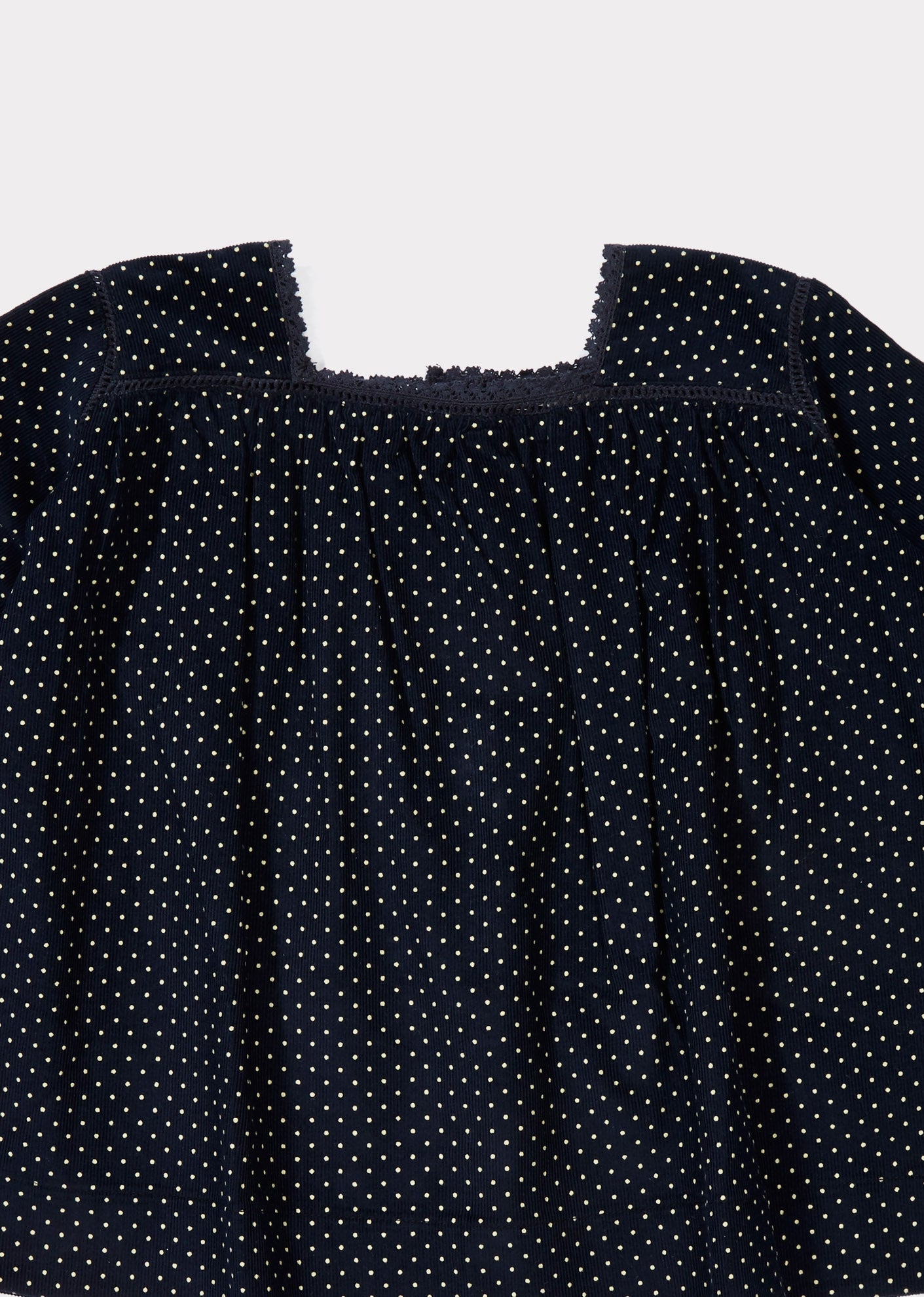 GIRAFFE BABY DRESS - NAVY BABYCORD DOT