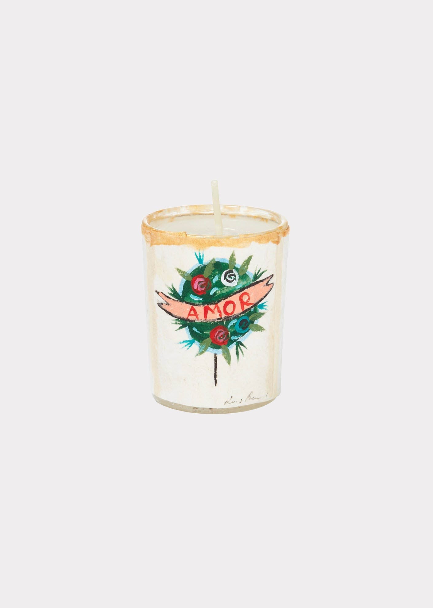 RIVER SONG HANDPAINTED VOTIVE HOLDER AMOR Y FLOWER - MULTI